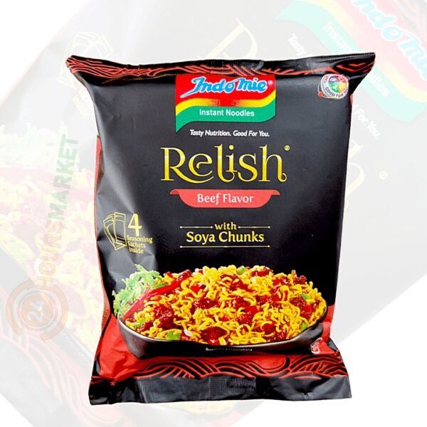 Indomie Relish Beef Flavor with Soya Chunks