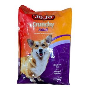 Jojo Adult Dog Food 4kg bag with crunchy kibble for coat care and complete nutrition