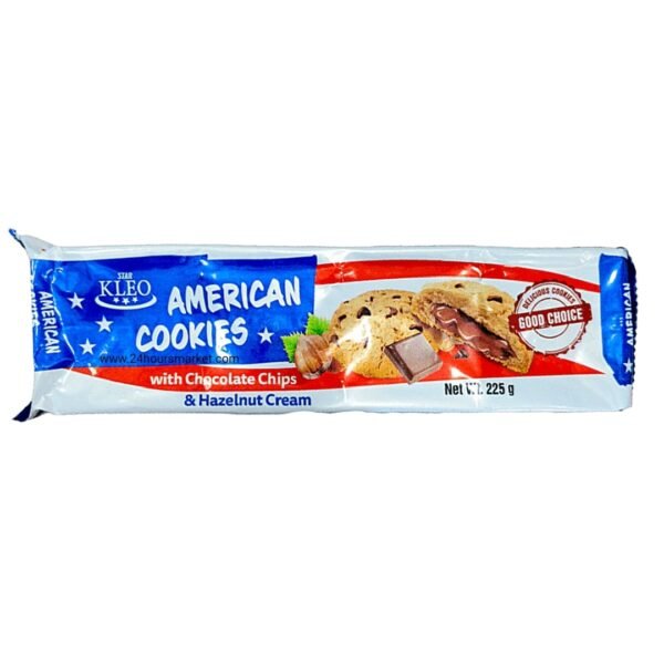 Kloe American Cookies with Chocolate Chips and Hazelnut Cream – 225g pack