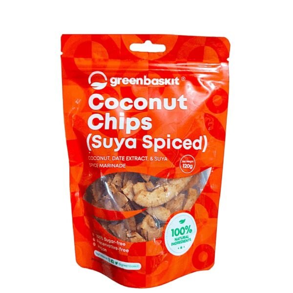 Green Baskit Suya Spiced Coconut Chips 120g – Nigerian healthy spicy snack
